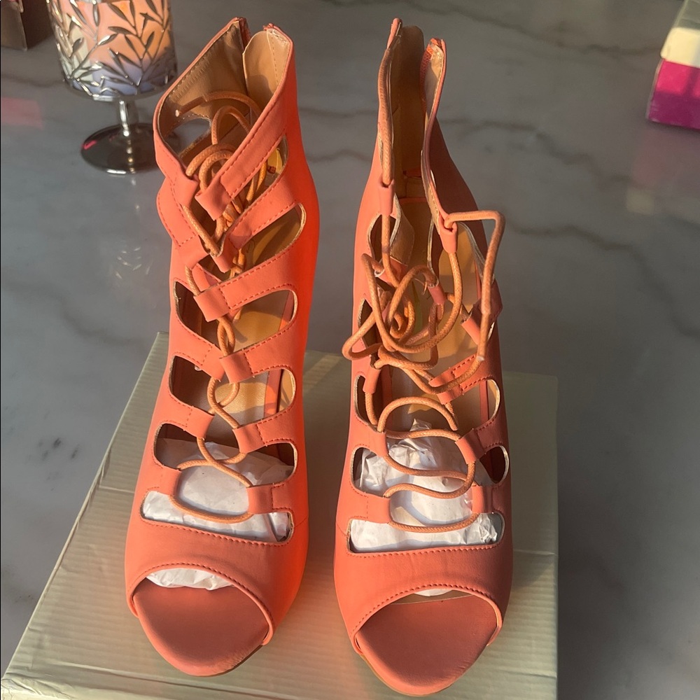 Glaze Coral Lace-Up Heels